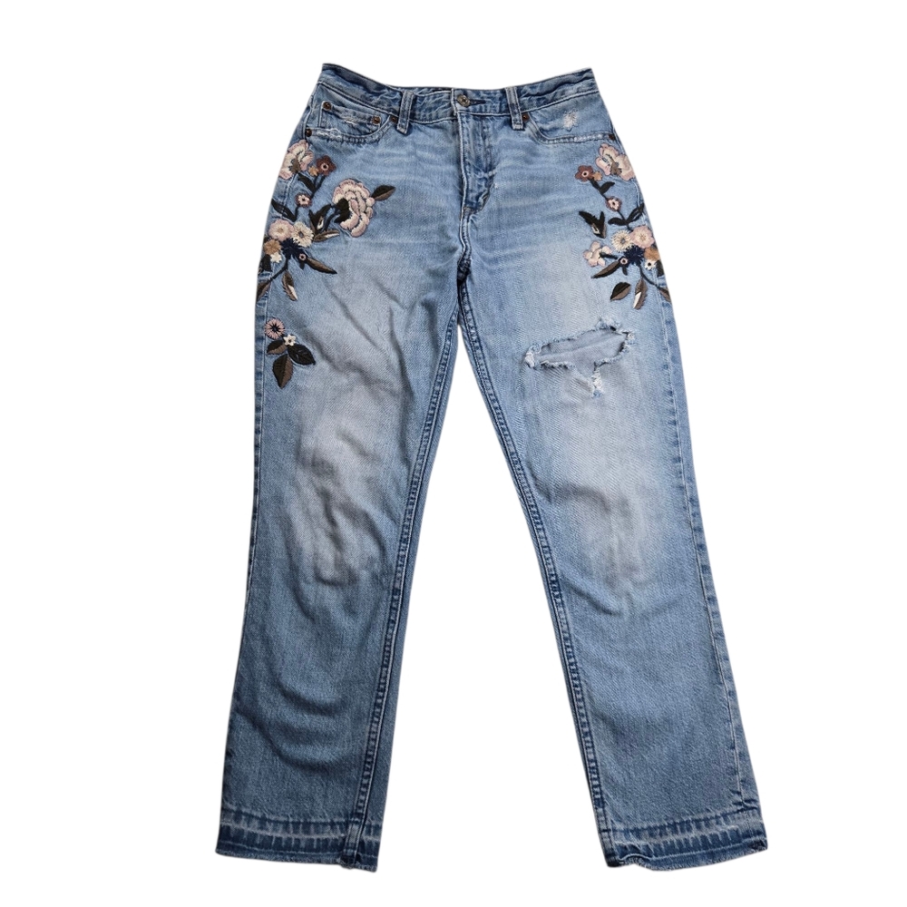 Abercrombie & Fitch Annie High Rise Girlfriend Floral Embroidered Ankle Jean 26‎